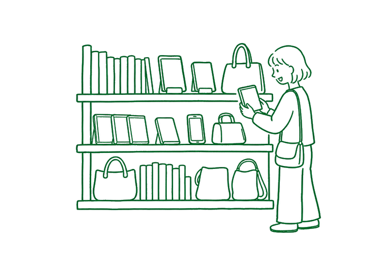 リユース品を選ぶ買い物のイラスト