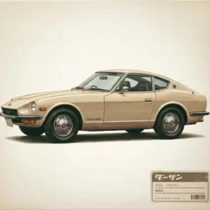 昭和レトロな旧車クーペのプラモデルパッケージ風イラスト