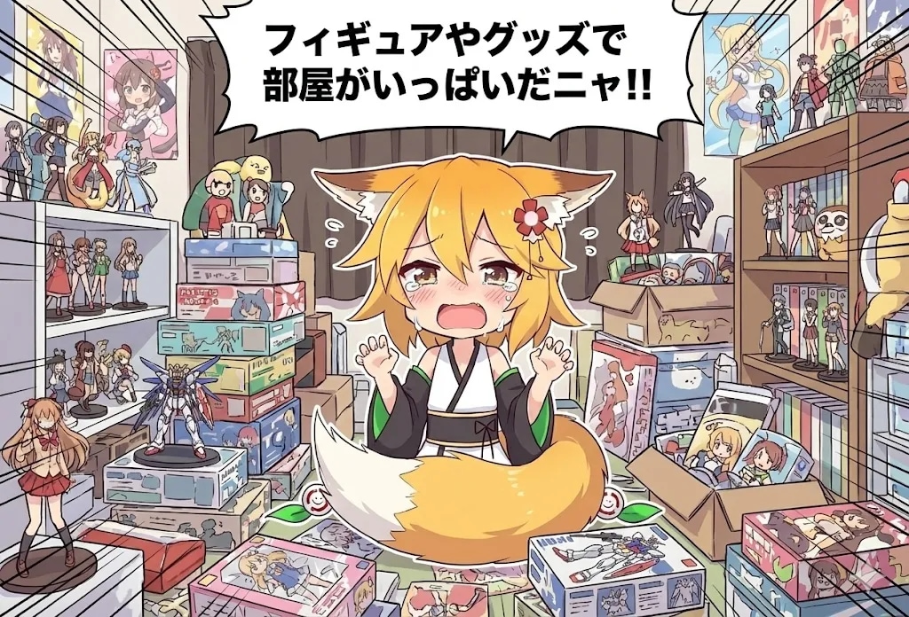 フィギュアやグッズで部屋がいっぱいだニャ！